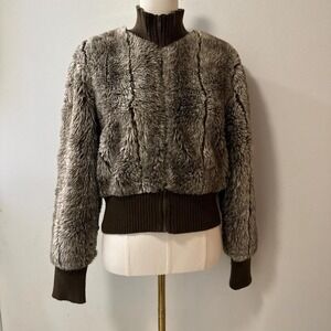 Y2K Rave Faux Fur Full Zip Up Brown Jacket Size Women's Large